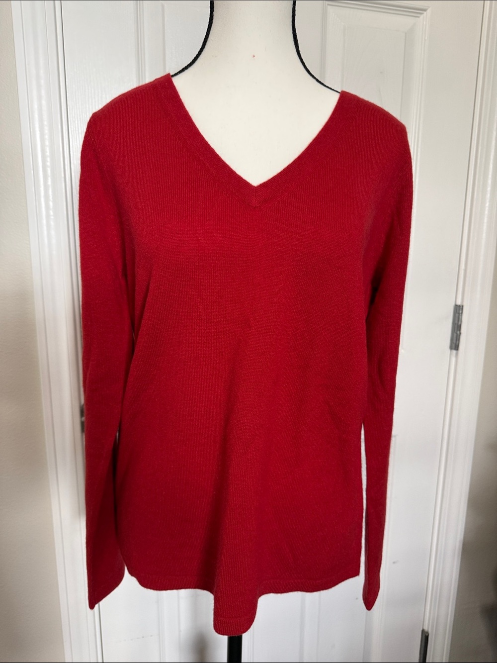 Premise Cashmere Women's Red V-Neck Sweater - Lightweight Knit Sz L NWT